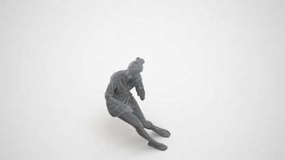 realistic 3D human woman casual sitting, archviz people FBX OBJ for Blender, wireframe three-quarter view