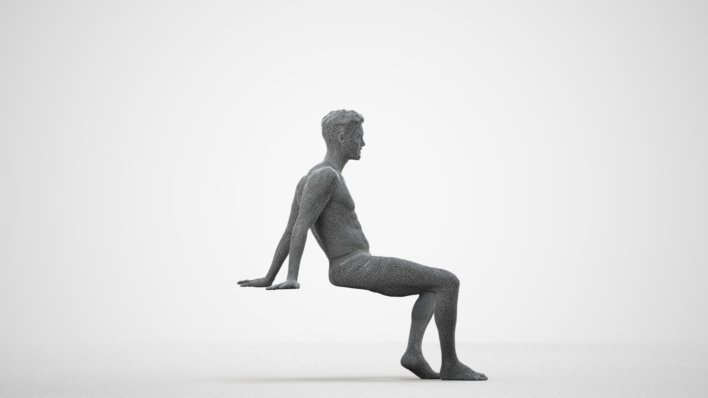 3D human model man sport pool, photogrammetry scanned person for archviz, wireframe side view