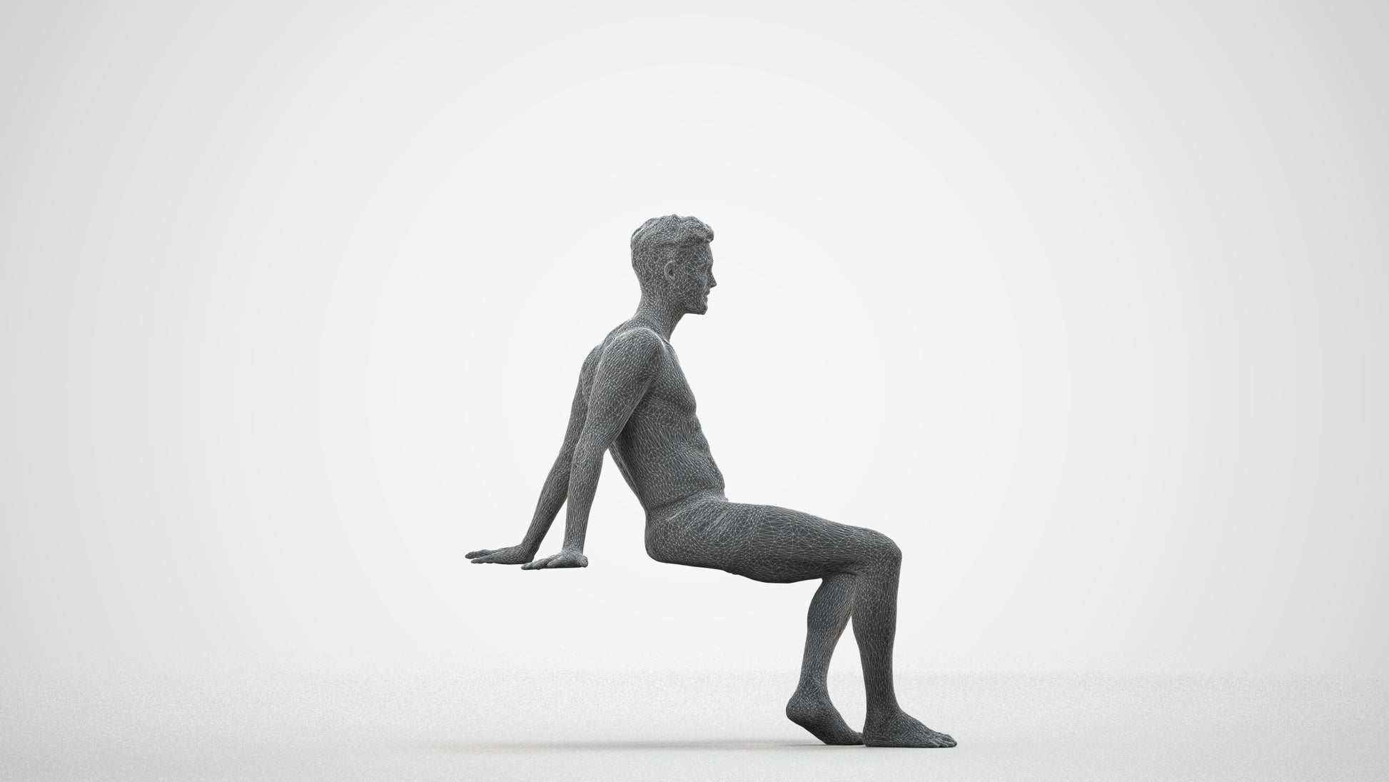3D human model man sport pool, photogrammetry scanned person for archviz, wireframe side view