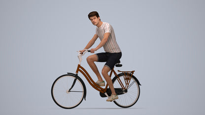 realistic 3D man casual cycling, scanned archviz people for Blender and 3ds Max, top-down view render