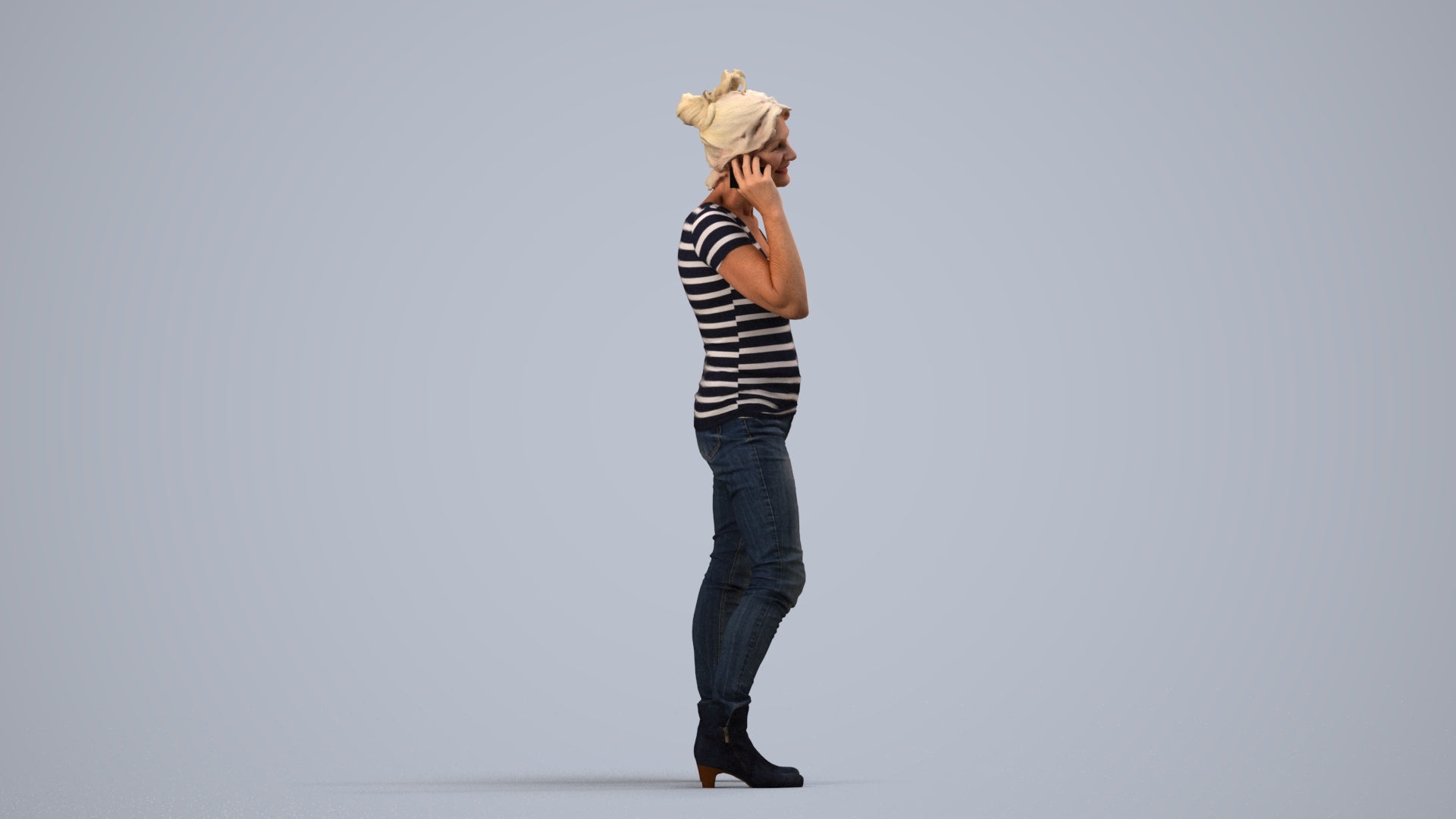 3D people model senior woman casual standing, scanned human for 3ds Max rendering, side view render