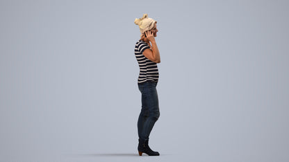 3D people model senior woman casual standing, scanned human for 3ds Max rendering, side view render