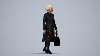 3D scanned senior woman standing business, photorealistic archviz people for Enscape and SketchUp, side view render