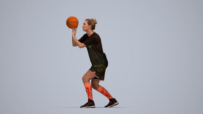 3D human model woman sport, photogrammetry scanned person for archviz, top-down view render