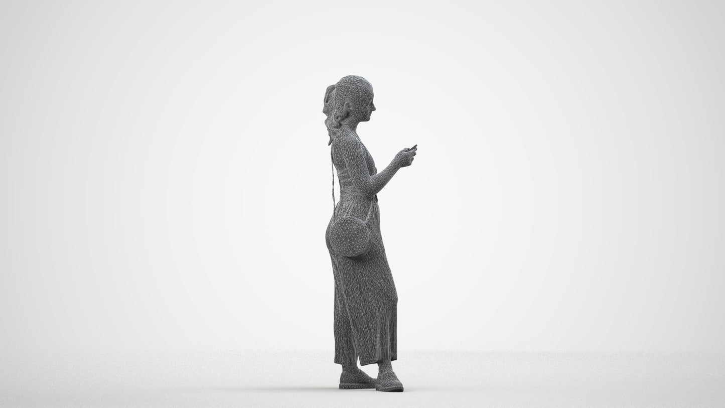 realistic 3D people girl casual kids, render-ready for V-Ray and Corona, FBX OBJ, wireframe side view