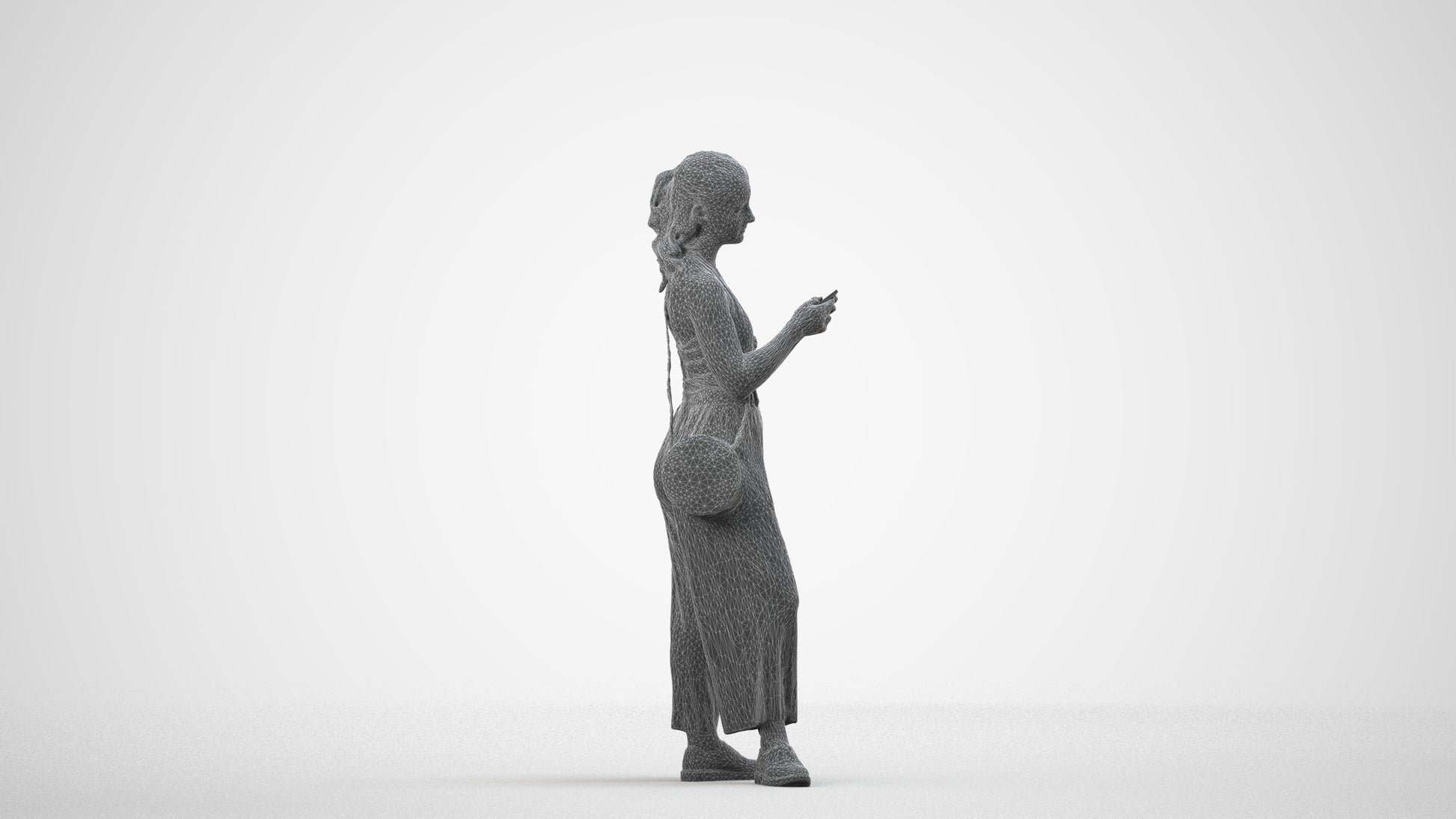 realistic 3D people girl casual kids, render-ready for V-Ray and Corona, FBX OBJ, wireframe side view