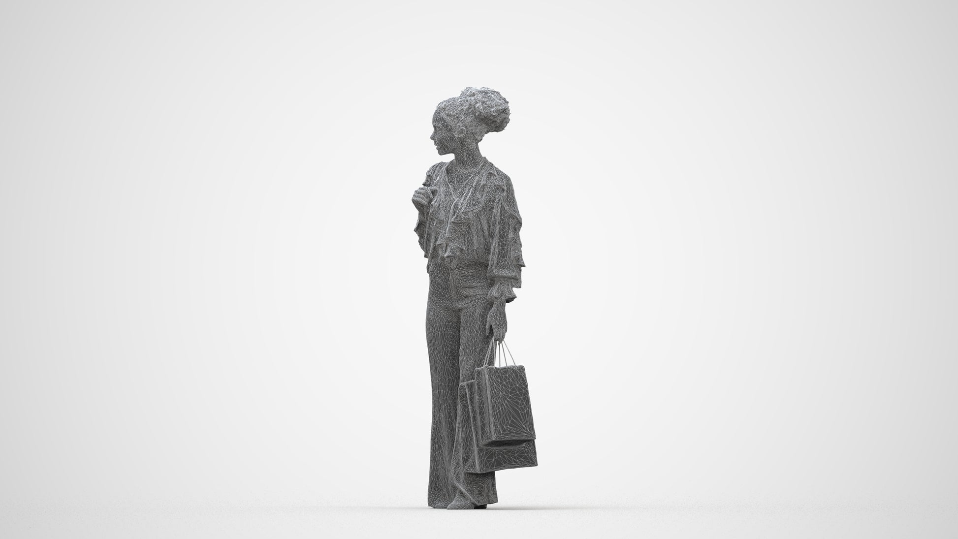 photogrammetry 3D woman casual shopping, realistic human model archviz FBX, wireframe back view