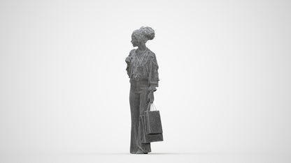 photogrammetry 3D woman casual shopping, realistic human model archviz FBX, wireframe back view