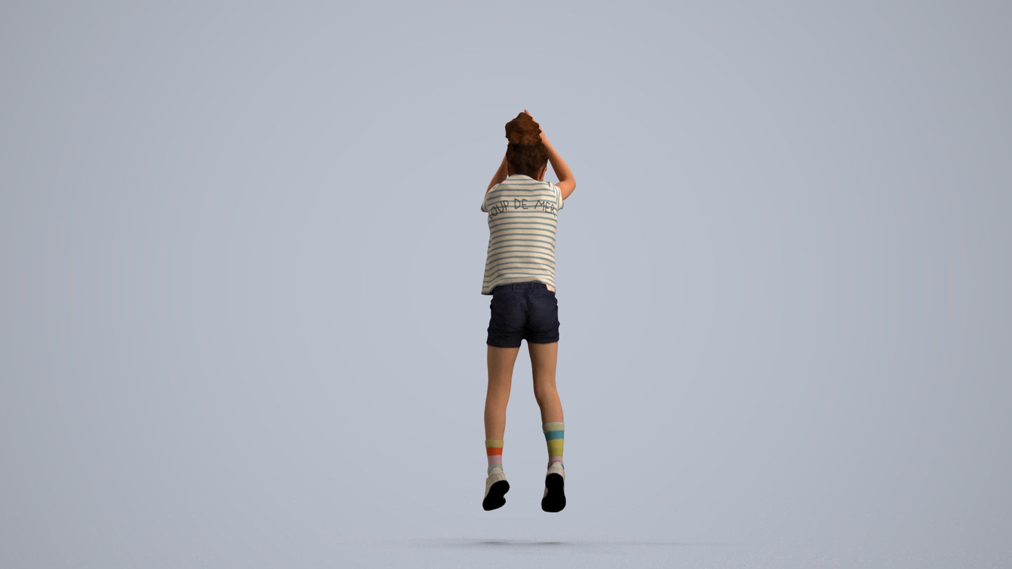 realistic 3D human girl casual kids, archviz people FBX OBJ for Blender, front view render