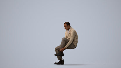 3D scanned woman sitting casual, photorealistic archviz people for Enscape and SketchUp, three-quarter view render
