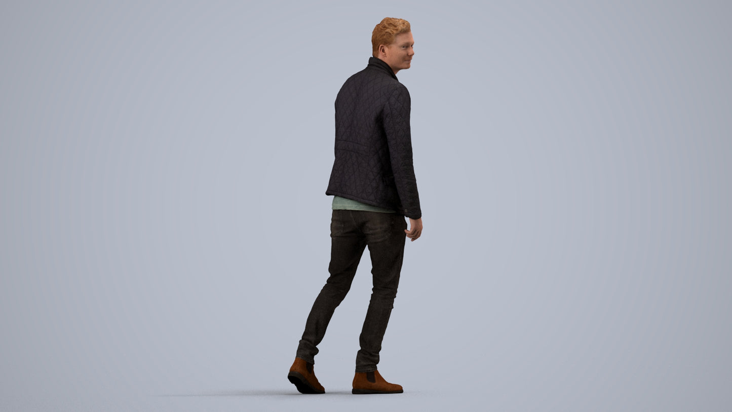 scanned 3D man casual walking, photogrammetry people for Enscape and V-Ray, side view render