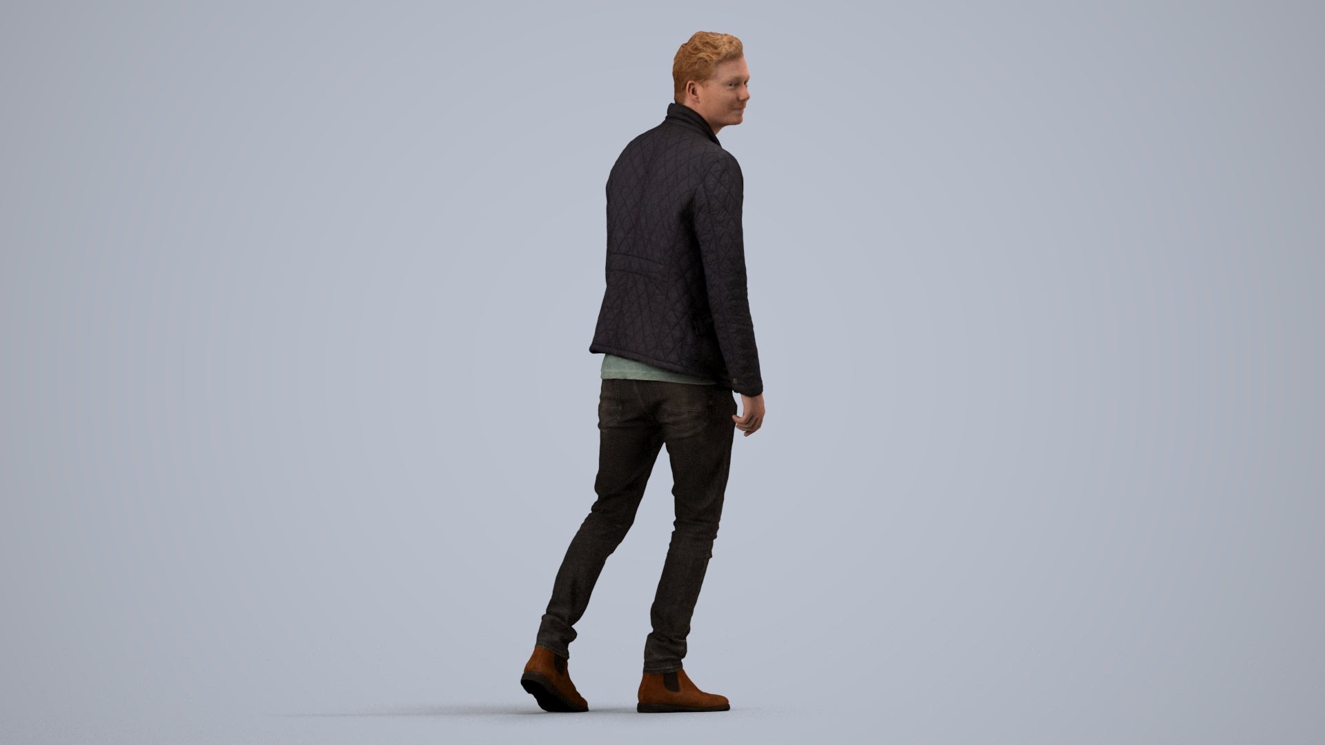 scanned 3D man casual walking, photogrammetry people for Enscape and V-Ray, side view render