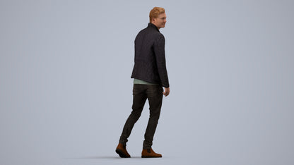 scanned 3D man casual walking, photogrammetry people for Enscape and V-Ray, side view render