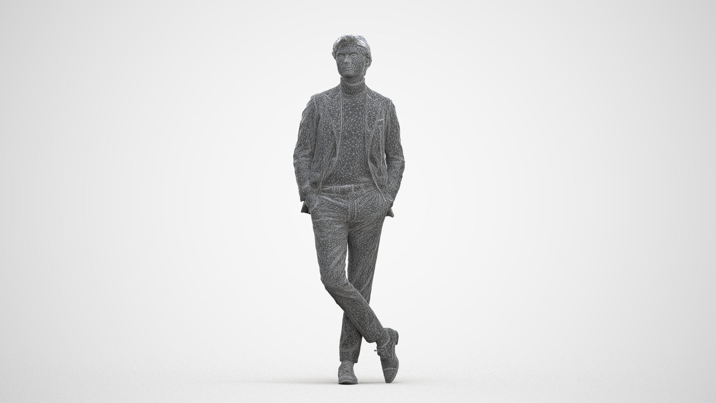 realistic 3D people man business standing, render-ready for V-Ray and Corona, FBX OBJ, three-quarter front view render