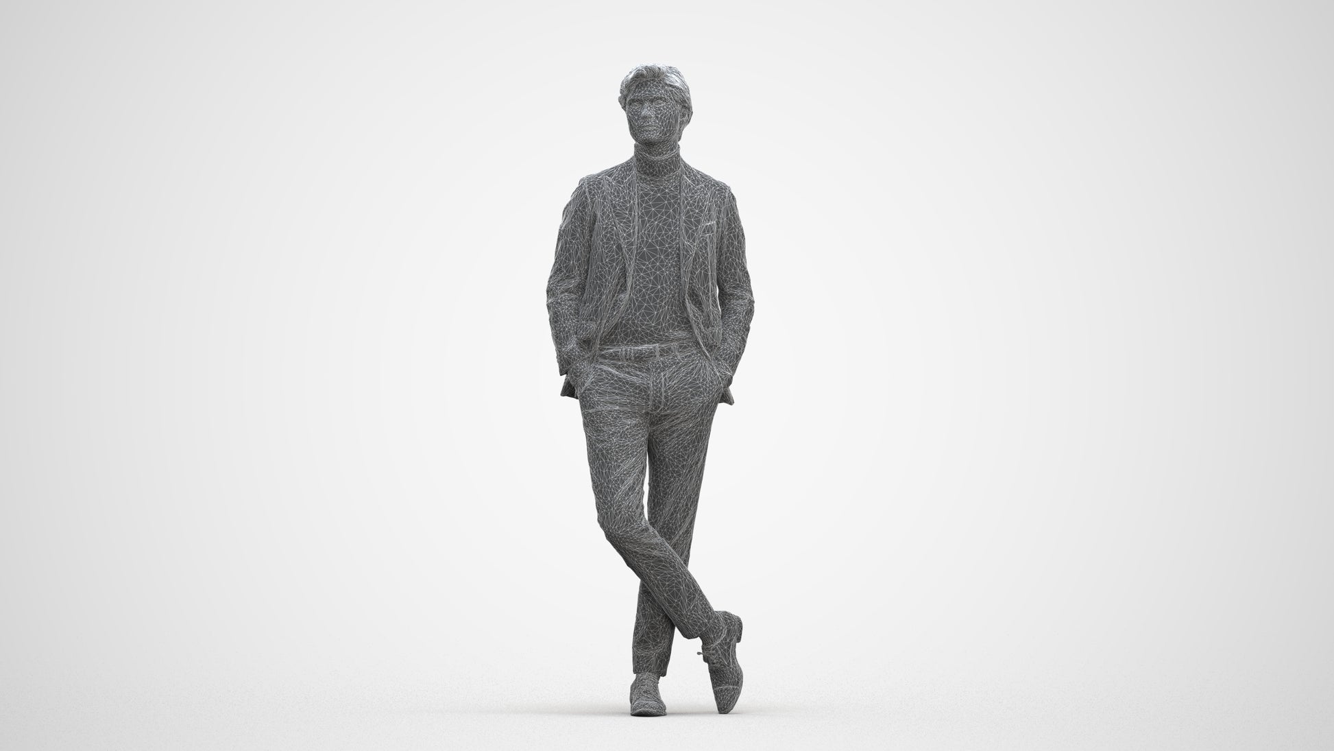 realistic 3D people man business standing, render-ready for V-Ray and Corona, FBX OBJ, three-quarter front view render