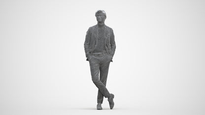 realistic 3D people man business standing, render-ready for V-Ray and Corona, FBX OBJ, three-quarter front view render