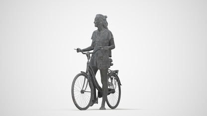 realistic 3D woman casual cycling, scanned archviz people for Blender and 3ds Max, wireframe back view