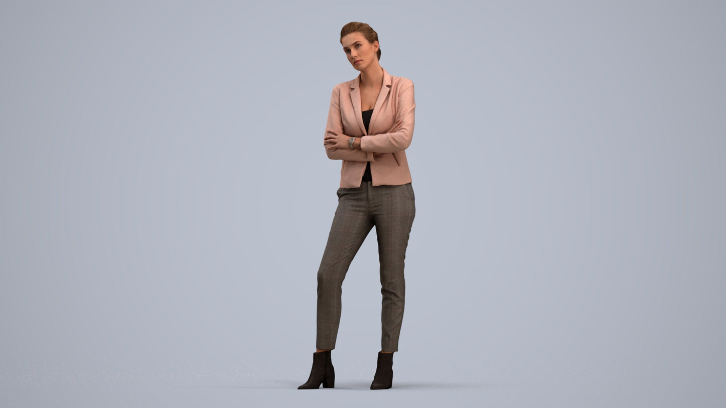 3D human model woman business, photogrammetry scanned person for archviz, standing pose render