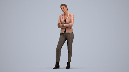 3D human model woman business, photogrammetry scanned person for archviz, standing pose render