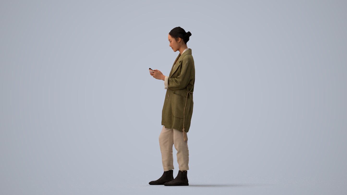 realistic 3D people woman casual standing, render-ready for V-Ray and Corona, FBX OBJ, three-quarter view render