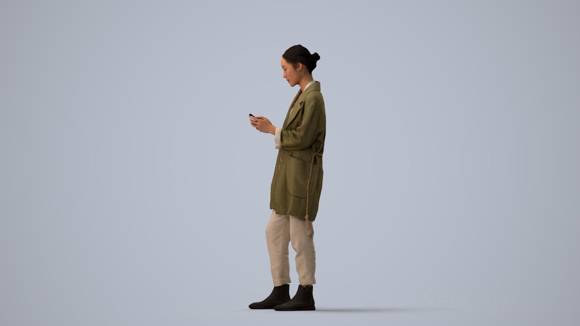 realistic 3D people woman casual standing, render-ready for V-Ray and Corona, FBX OBJ, three-quarter view render