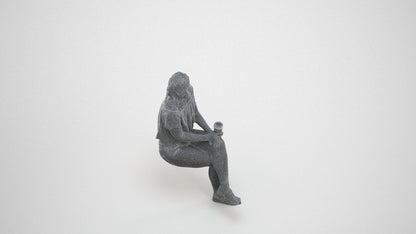 realistic 3D people woman casual sitting, render-ready for V-Ray and Corona, FBX OBJ, wireframe three-quarter view