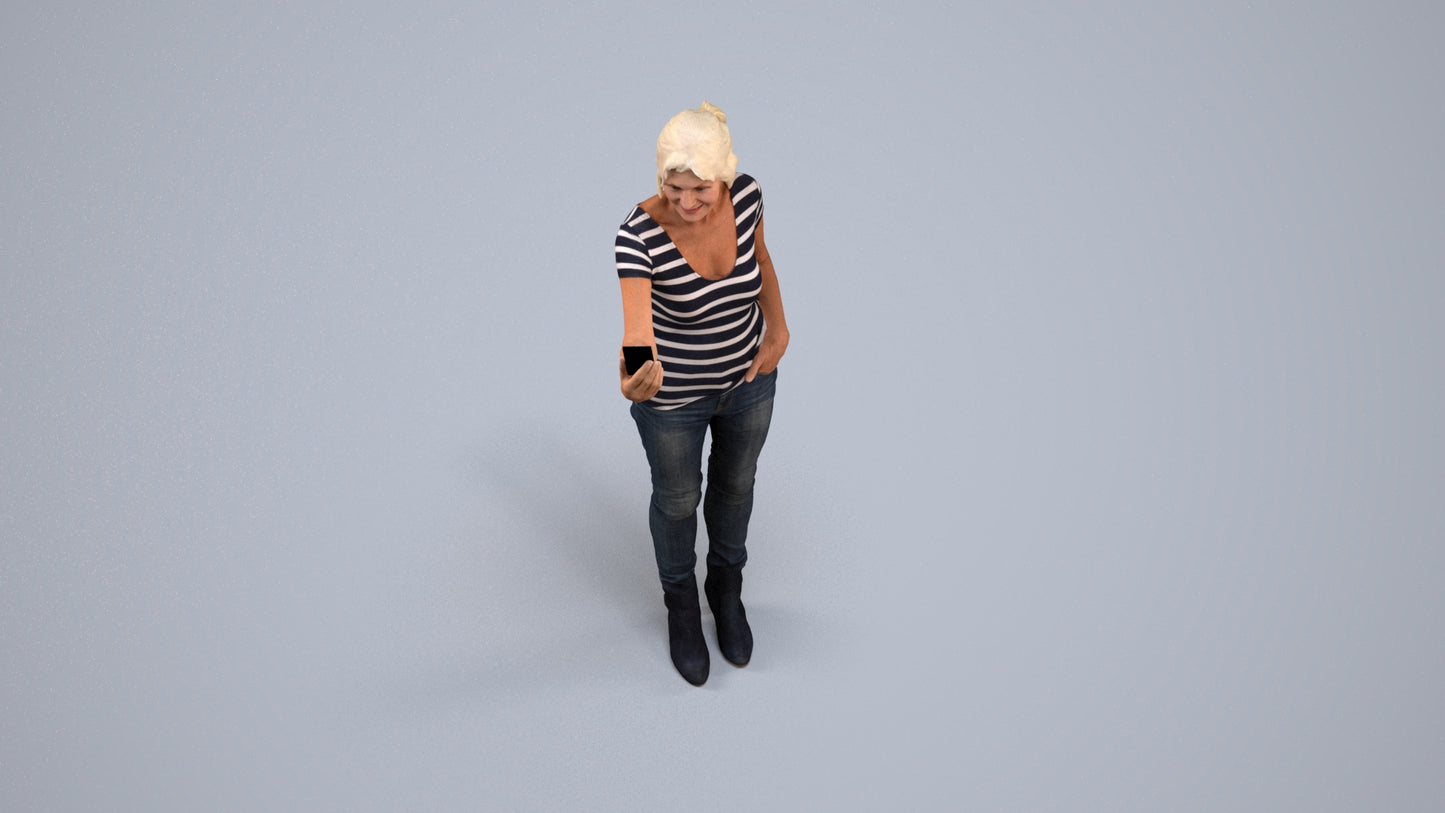 photogrammetry 3D senior woman casual standing, realistic human model archviz FBX, back view render