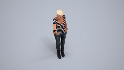 photogrammetry 3D senior woman casual standing, realistic human model archviz FBX, back view render