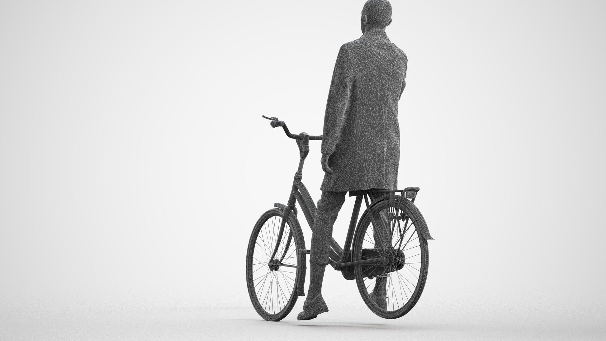 3D people model man business cycling, scanned human for 3ds Max rendering, wireframe front view