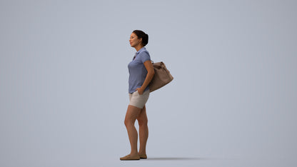 3D scanned woman standing casual, photorealistic archviz people for Enscape and SketchUp, three-quarter view render