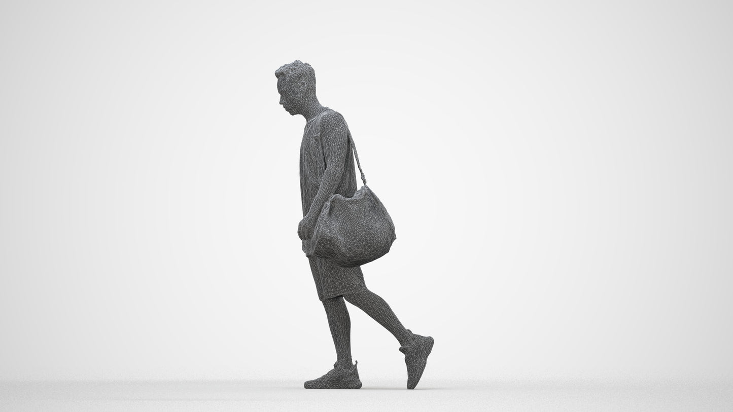 3D people model man sport, scanned human for 3ds Max rendering, wireframe back view