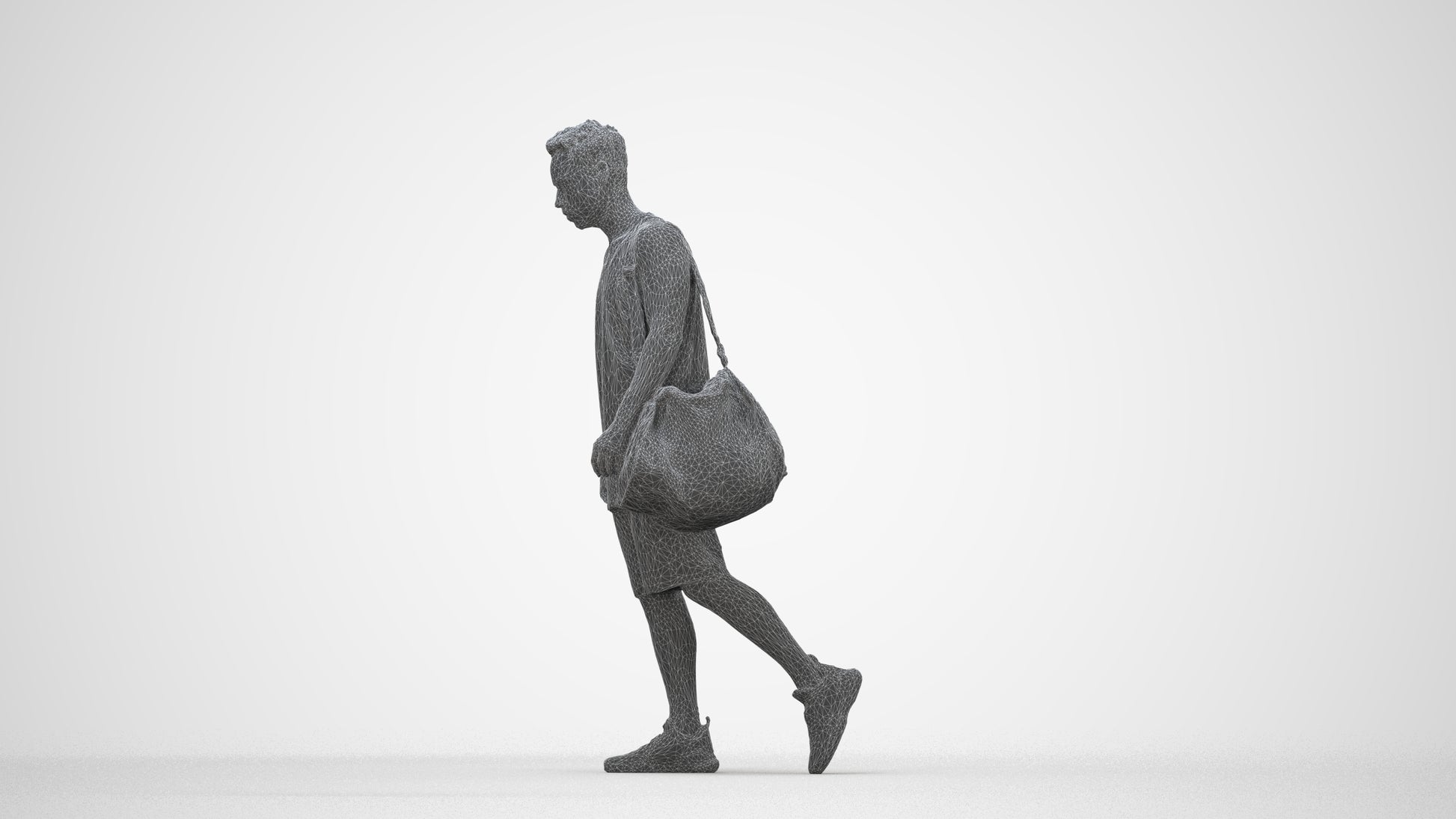 3D people model man sport, scanned human for 3ds Max rendering, wireframe back view