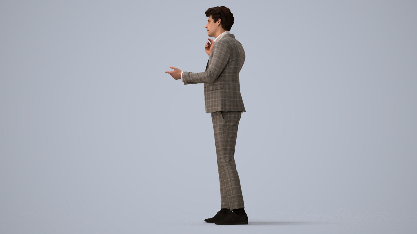 scanned 3D man business, photogrammetry people for Enscape and V-Ray, three-quarter view render