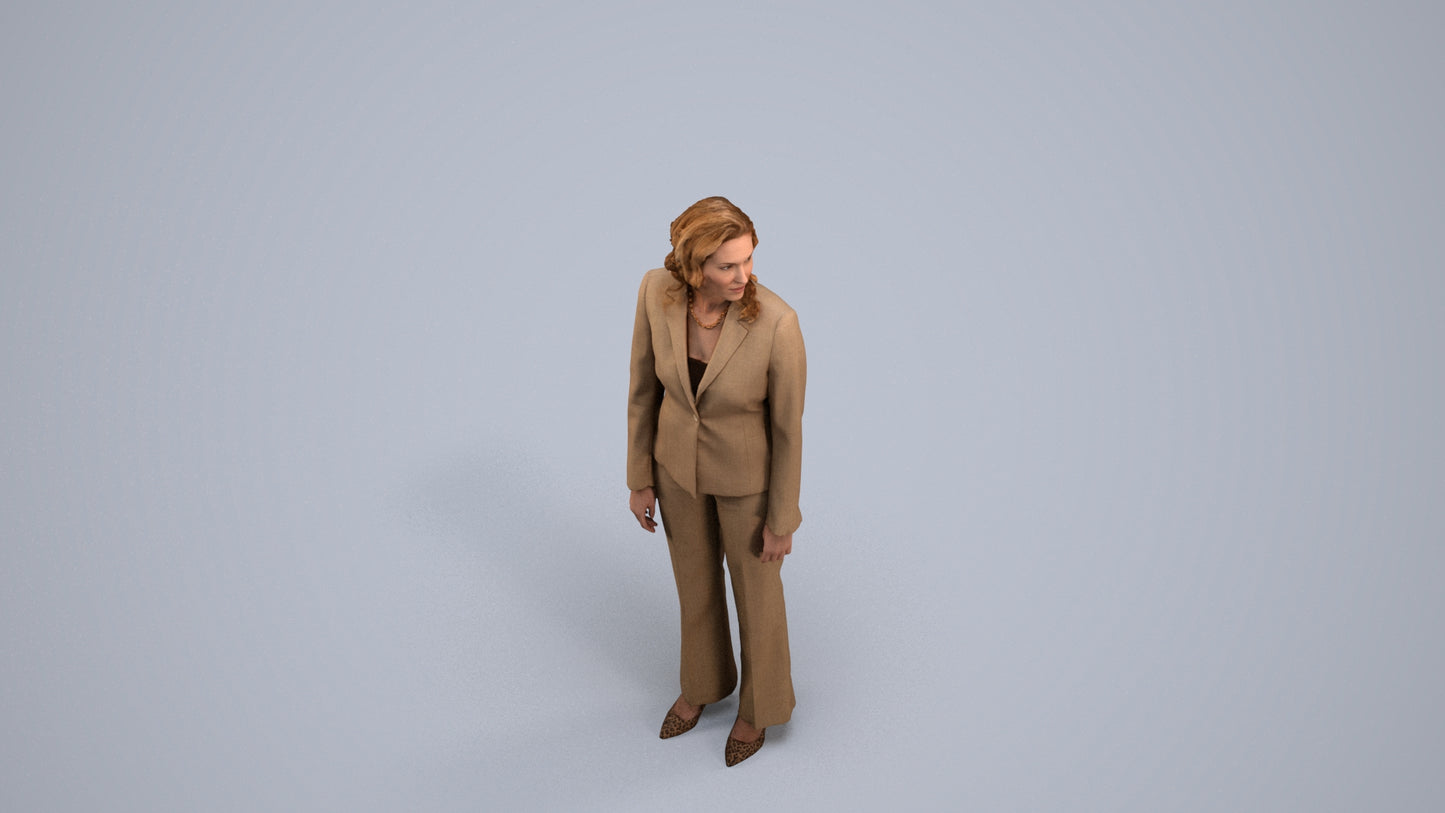 realistic 3D people woman business standing, render-ready for V-Ray and Corona, FBX OBJ, back view render