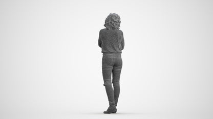 3D people model woman casual walking, scanned human for 3ds Max rendering, wireframe front view