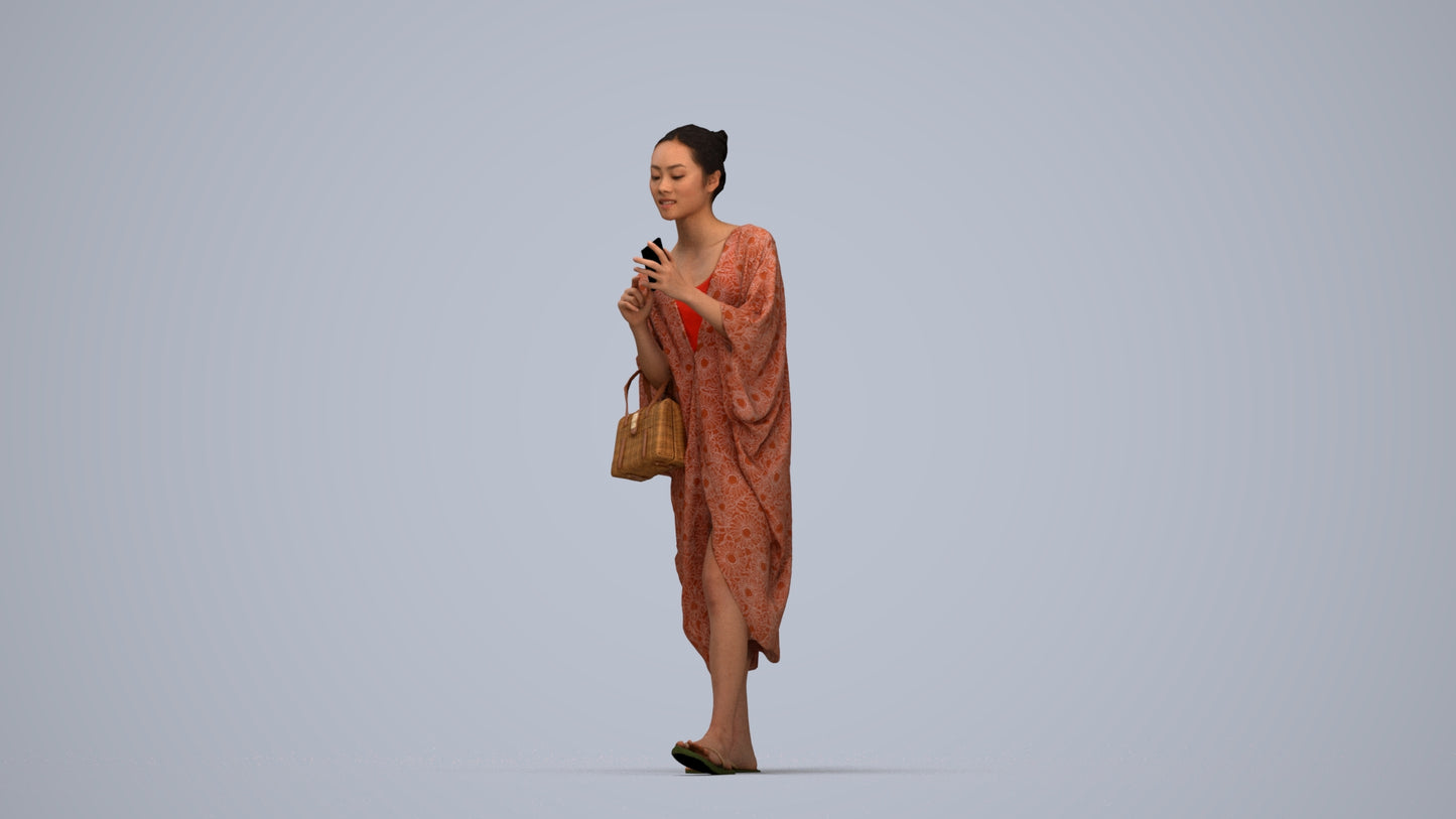photogrammetry 3D woman walking, realistic human model archviz FBX, top-down view render