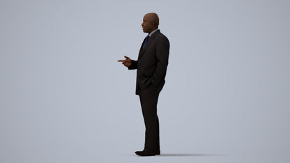 realistic 3D human man business, archviz people FBX OBJ for Blender, three-quarter view render