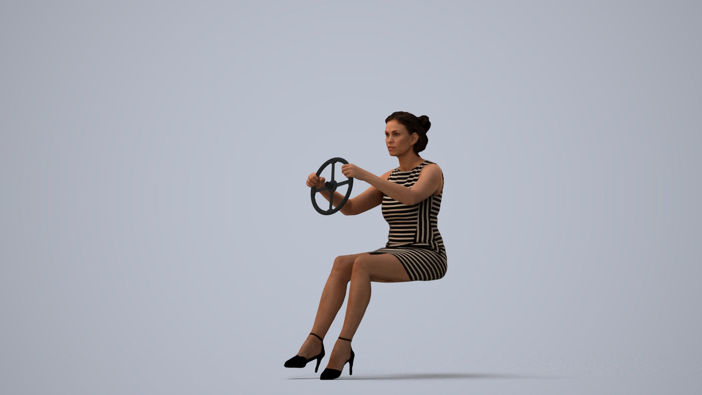 photogrammetry 3D woman casual driving, realistic human model archviz FBX, three-quarter view render