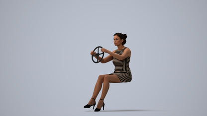 photogrammetry 3D woman casual driving, realistic human model archviz FBX, three-quarter view render