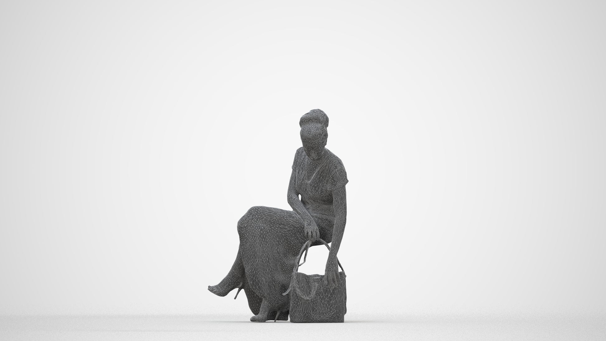 scanned 3D woman formal formalaffairs, photogrammetry people for Enscape and V-Ray, wireframe back view