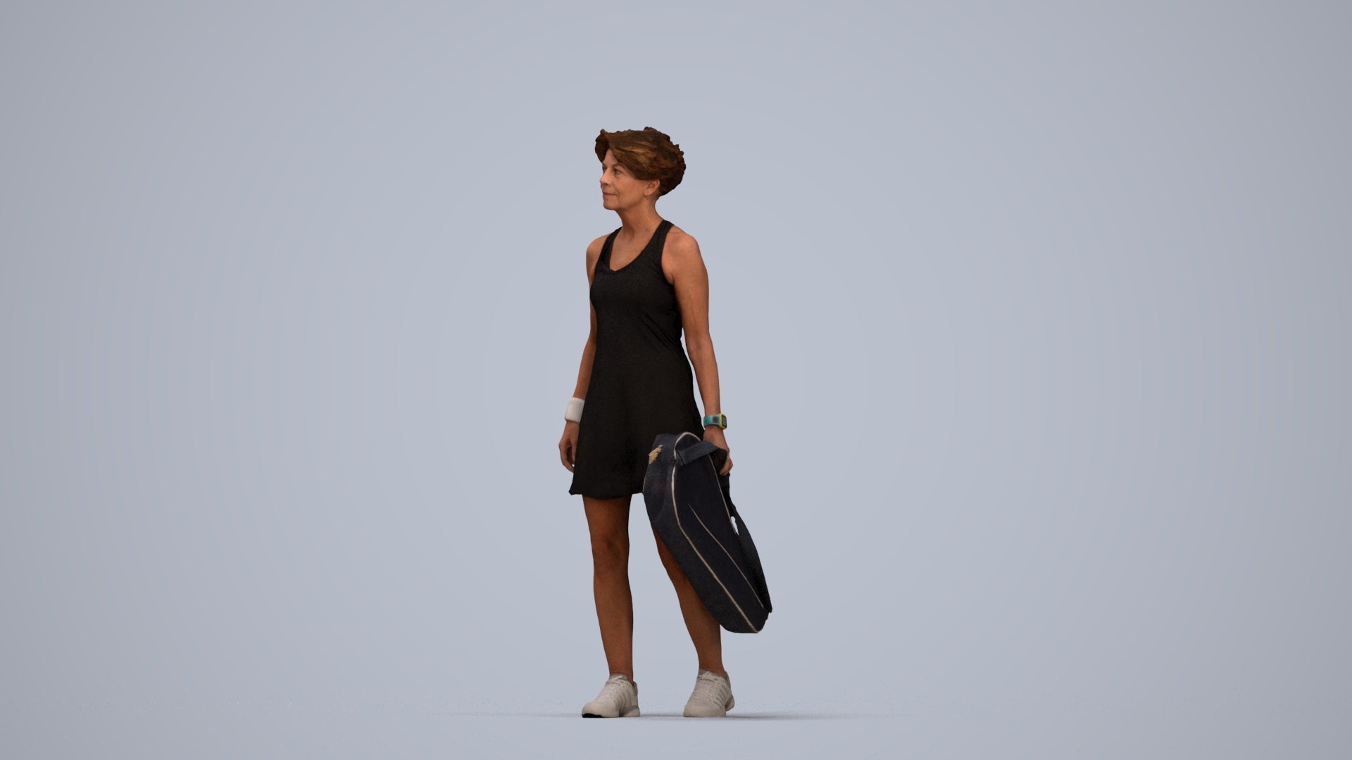 realistic 3D woman sport, scanned archviz people for Blender and 3ds Max, top-down view render