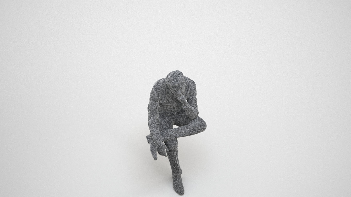 3D scanned man business, photorealistic archviz people for Enscape and SketchUp, wireframe three-quarter view