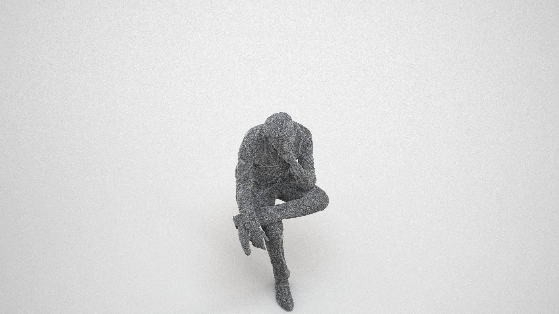 3D scanned man business, photorealistic archviz people for Enscape and SketchUp, wireframe three-quarter view