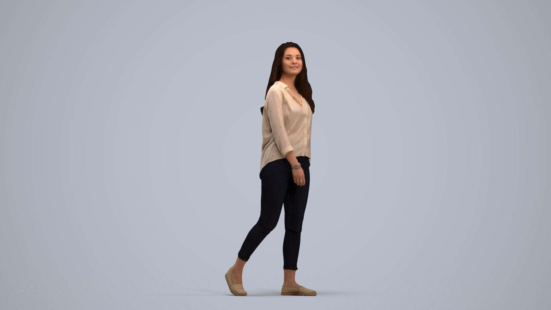 realistic 3D human woman casual walking, archviz people FBX OBJ for Blender, standing pose render
