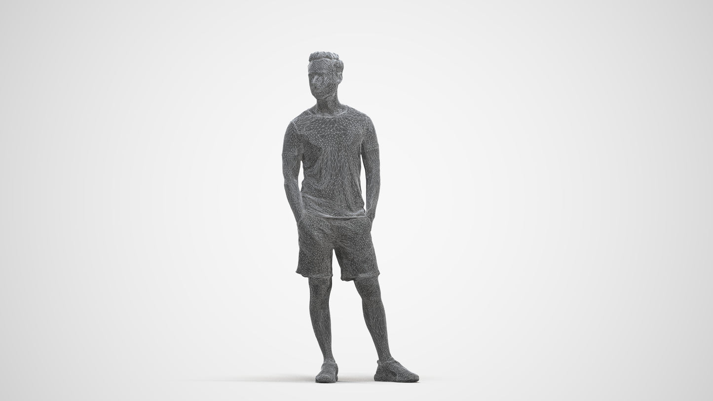 3D people model man casual standing, scanned human for 3ds Max rendering, three-quarter front view render