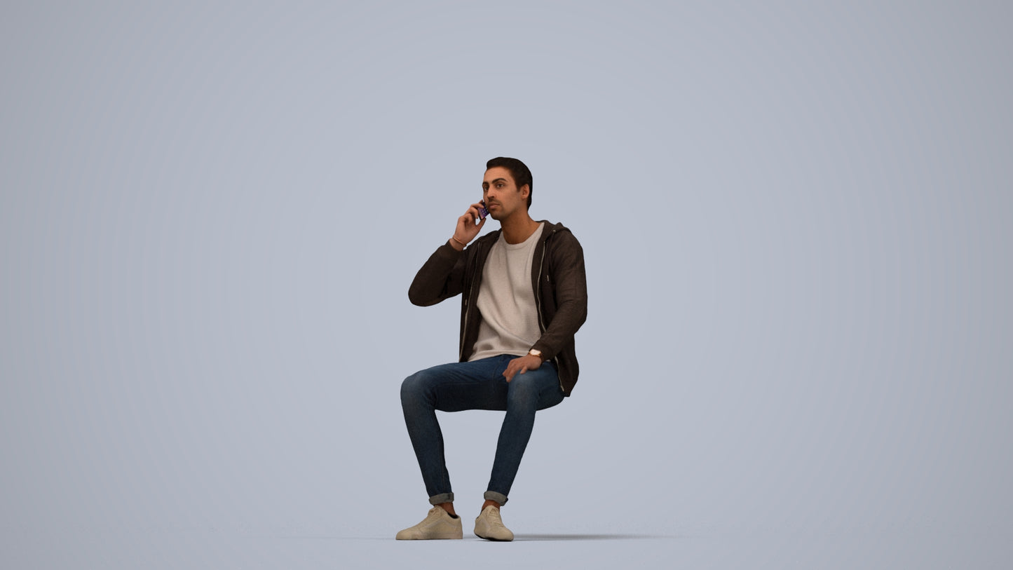 realistic 3D human man casual sitting, archviz people FBX OBJ for Blender, top-down view render