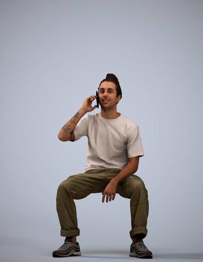 3D people model man casual sitting, scanned human for 3ds Max rendering