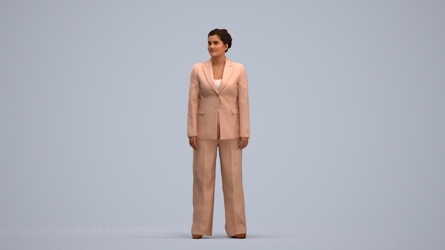 3D scanned woman standing business, photorealistic archviz people for Enscape and SketchUp, standing pose render