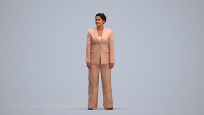 3D scanned woman standing business, photorealistic archviz people for Enscape and SketchUp, standing pose render