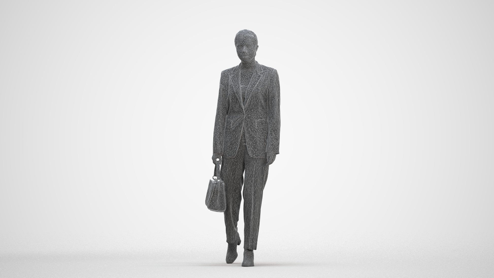 realistic 3D woman business walking, scanned archviz people for Blender and 3ds Max, three-quarter front view render